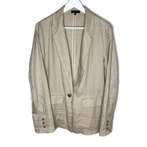 Quince Women's Tan 100% Linen Oversized Blazer, Single Button, Size Medium